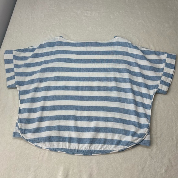 Zara Blue White Striped Linen Blend Short Sleeve Boxy Crop Top Womens Size L - Picture 8 of 9